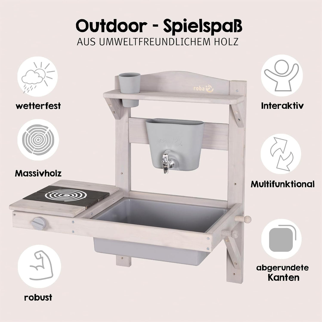 roba Kinder Matschküche zum Hängen - Funktionelle Outdoor Spielküche mit Wasserspender &amp; Zubehör - W