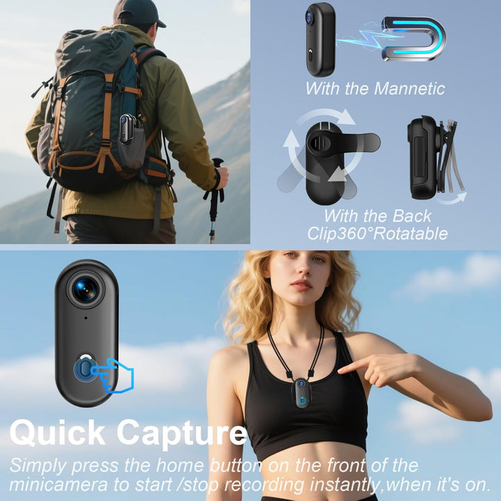 Action Cam WiFi,HD 1080P Mini Sportkamera mit 32 GB Speicherkarte,360° Kleine Action Kamera,Fahrrad