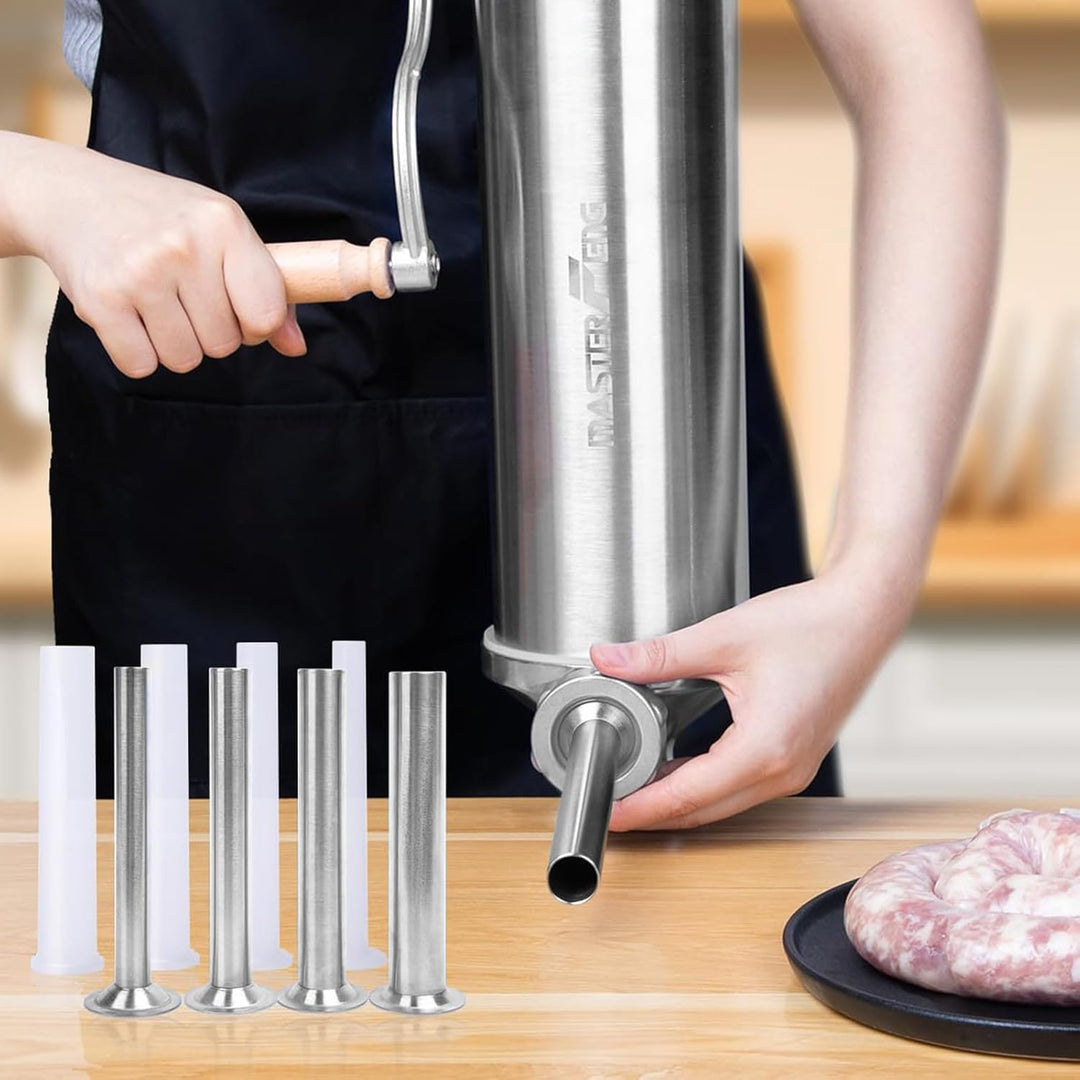 MASTER FENG 2,5 LBS Wurstfüllmaschine Vertikale Edelstahl-Füllmaschine Mit 8 Fülltrichtern und 1 Sil