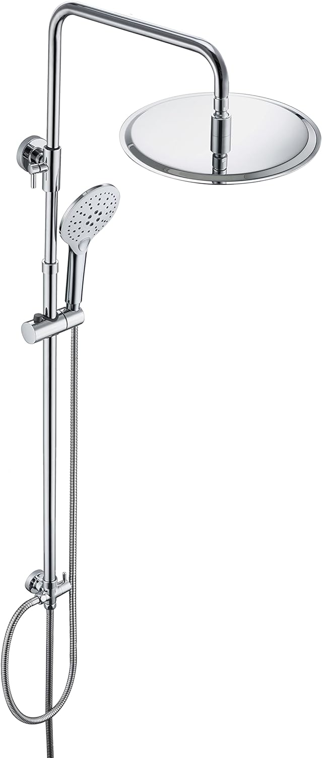JOHO 304 Edelstahl Duschsystem ohne Armatur, Chrom Regendusche set mit Wandhalterung, Duschkopf mit