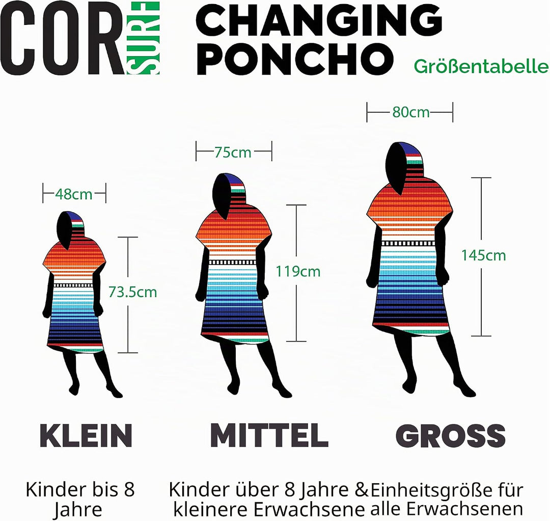 COR Surf Schnelltrocknend Surf Poncho Herren und Damen, Umkleidehilfe extra lang aus Mikrofaser – Ba