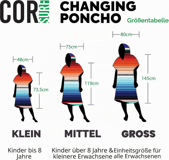 COR Surf Schnelltrocknend Surf Poncho Herren und Damen, Umkleidehilfe extra lang aus Mikrofaser – Ba