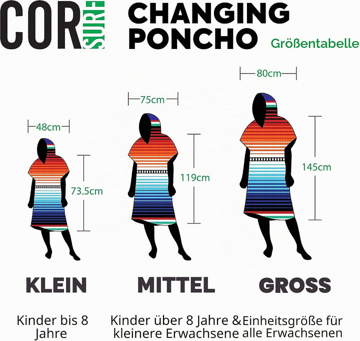 COR Surf Handtuch Poncho für Erwachsene - Weicher, schnell trocknender Bade Poncho aus Mikrofaser, K