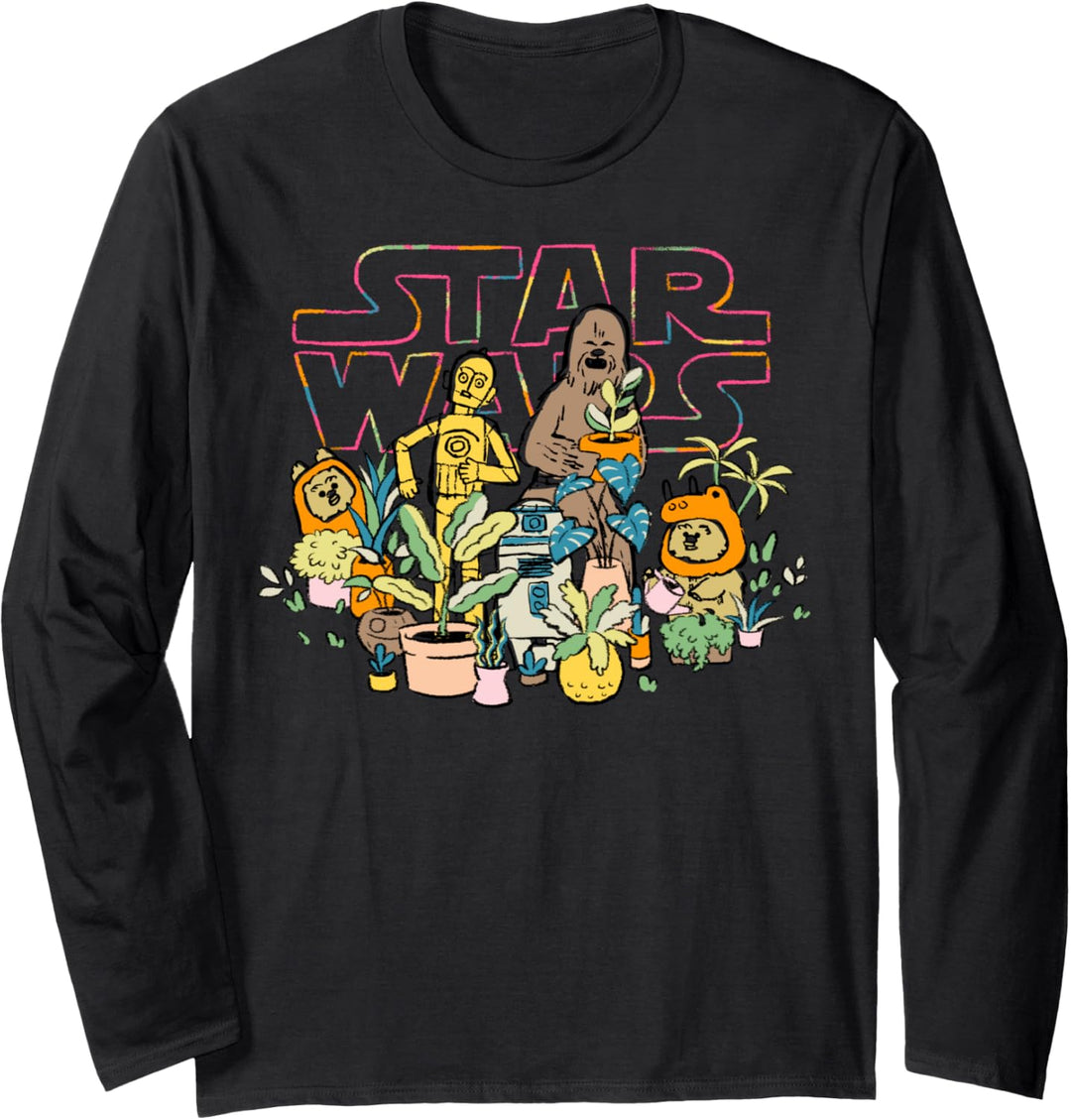 Star Wars C-3PO And Chewbacca Plant Doodle Langarmshirt