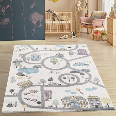 payé Teppich Kinderzimmer Läufer - Creme - 80x150cm - Strassenteppich Pastellfarben Spielteppich Kin