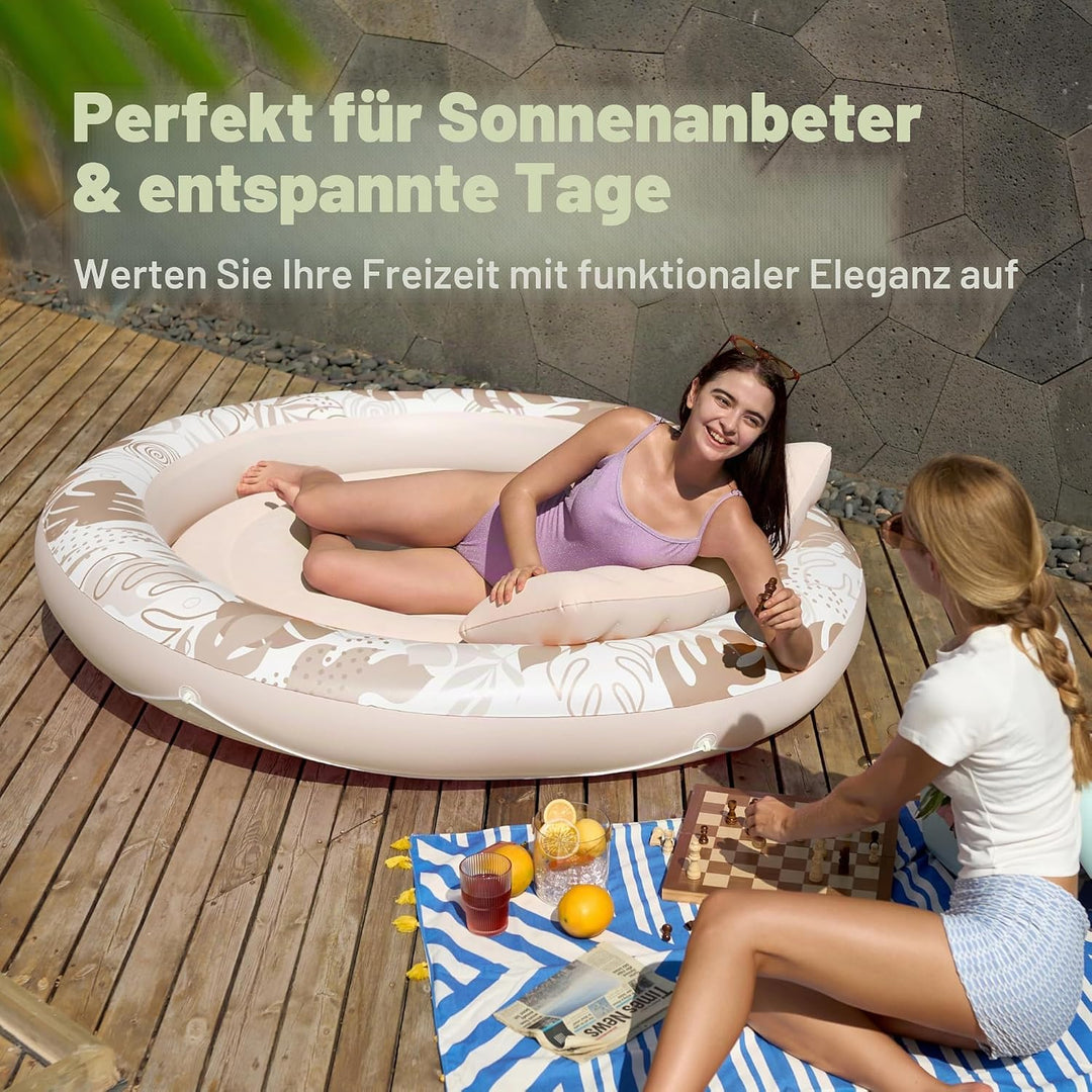 Sloosh Aufblasbare Sonnenpool,Luftmatratzte Pool 183 x 165 cm, Schwimmring für Erwachsene mit Kissen