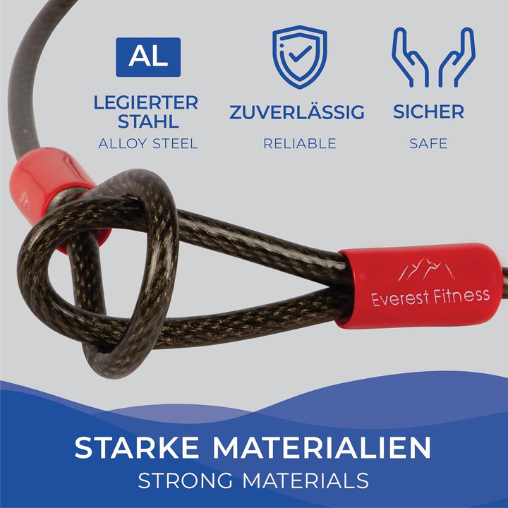EVEREST FITNESS Universal Schlaufenkabel 20m Länge - Stahlseil mit Kunststoff ummantelt - Stahlkabel