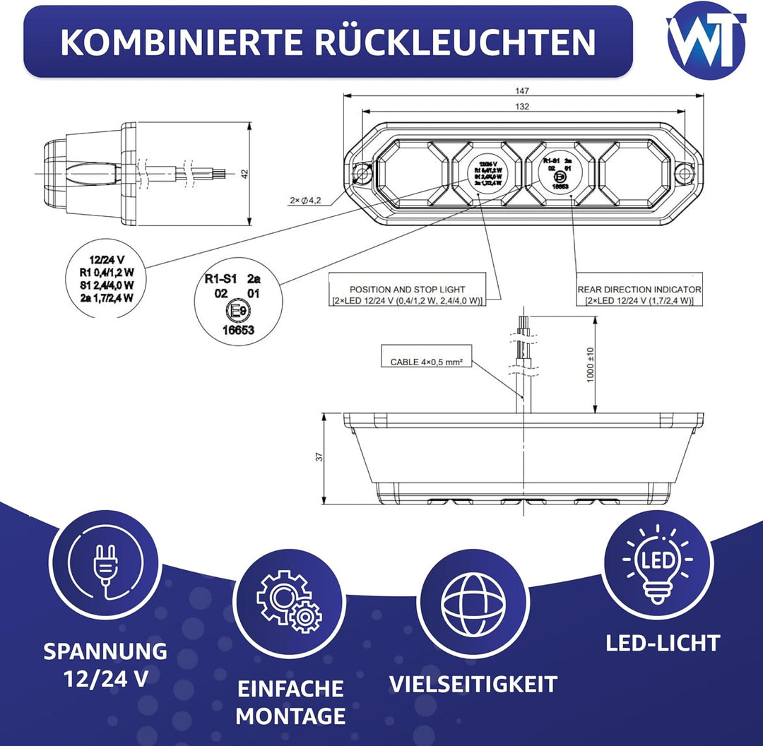 2 Stück Rückleuchten Anhänger - LED-Rückleuchten, Lampe links und rechts - Rücklicht Integrierte 12V