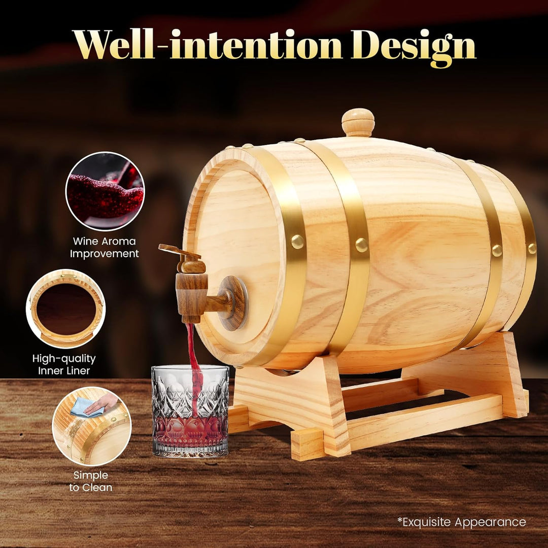 MINRS Holzfass Klein Eichenfass 3L Whiskyfass aus Holz Eichenweinfass Whiskyfass mit Bock & Zapfhahn