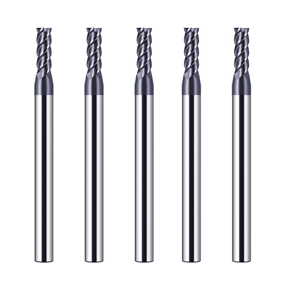 5 Stücke Hartmetall Schaftfräser 3mm, 4 Zähne/4 Schneiden CNC Fräser, HRC 55, AlTiN Schwarz Beschich