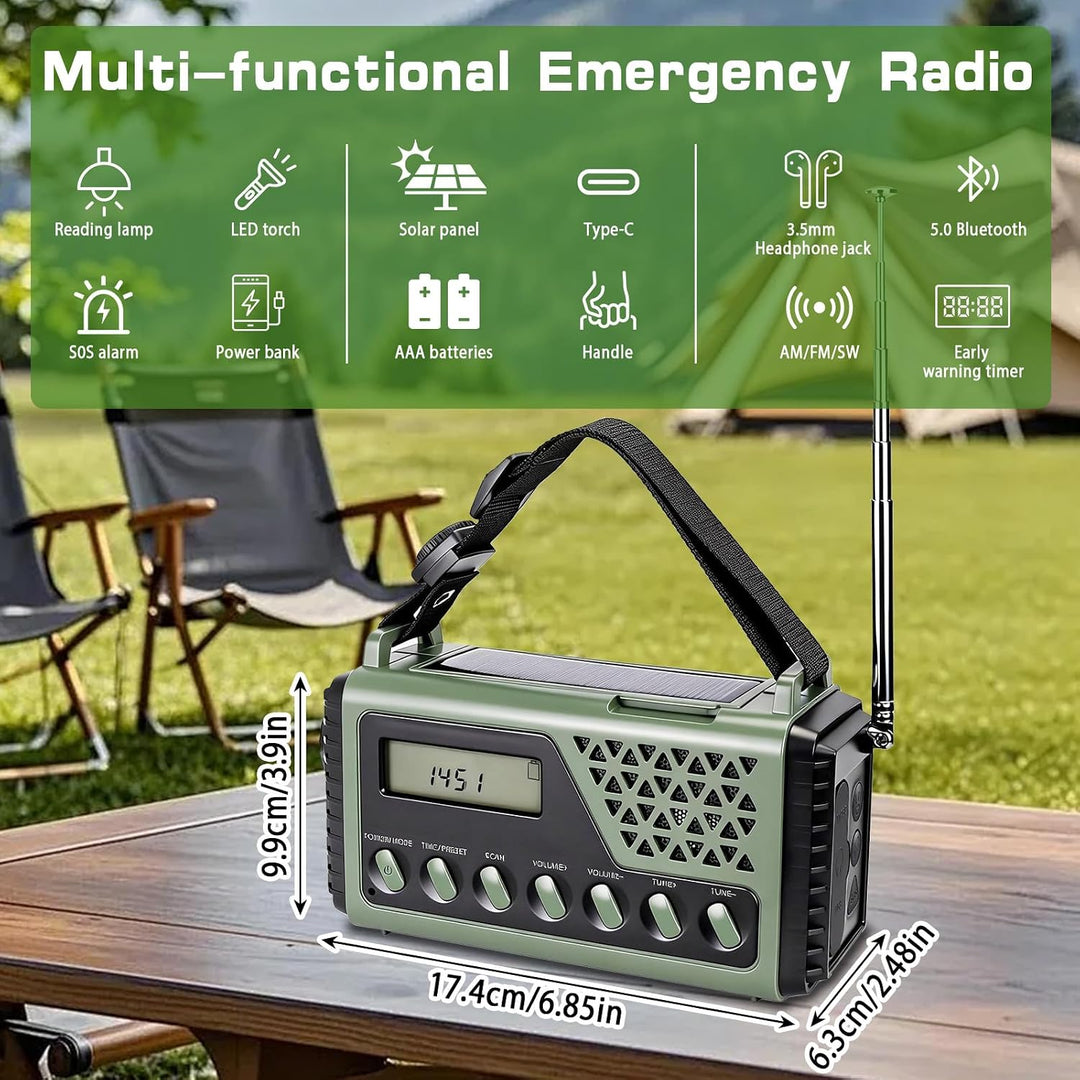 10000 mAh Kurbelradio, Solar Notfallradio mit AM/FM/SW Empfang | Dynamo Notradio, HandyLadegerät, Ta