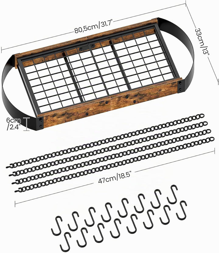 80,5 cm Wandregal Küche, hängendes Küchenregal, Topfregal Deckenregal, Topfdeckelhalter, Pfannenhalt