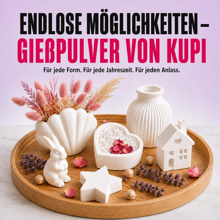 KUPI Keramik Giesspulver Weiss 5kg | Gips zum Giessen Lufthärtend &amp; Geruchlos | Giessmasse für Silik