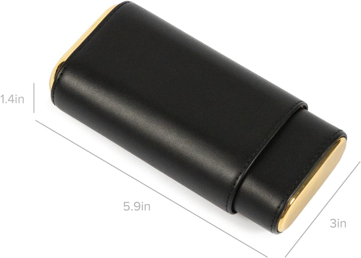 CASE ELEGANCE Premium-Schutzhülle für 3 Zigarren, echtes schwarzes Echtleder, Zedernholz gefüttert m