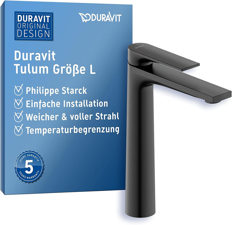 Duravit Tulum Waschtischarmatur, Grösse XL (Auslauf Höhe 222 mm), Wasserhahn Bad, Waschbecken Armatu