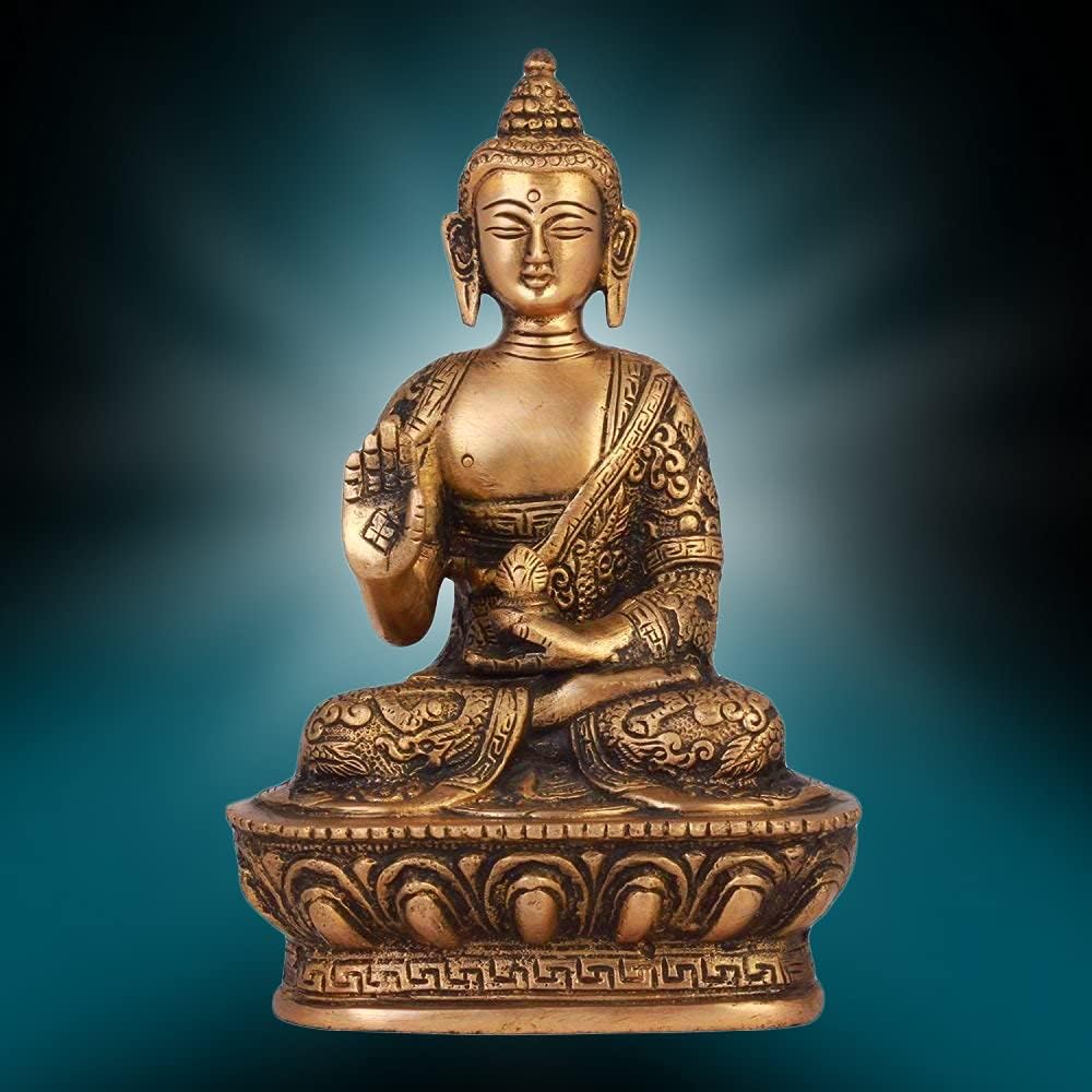 Artvarko Buddha-Idol aus Messing, handgefertigt, Buddha-Statue, feine Schnitzerei, religiöses Idol,