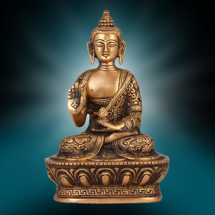 Artvarko Buddha-Idol aus Messing, handgefertigt, Buddha-Statue, feine Schnitzerei, religiöses Idol,