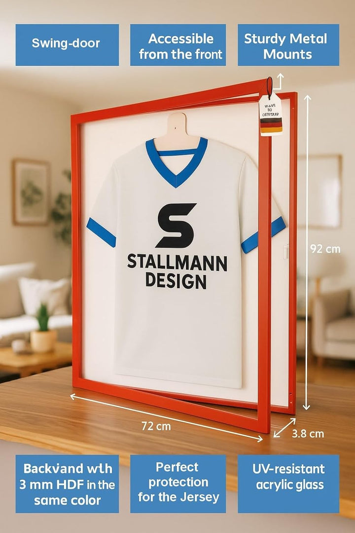 Trikotrahmen mit Drehtür – 'Rot' - Rückwand Weiss | Grösse: 90x70cm - von vorne bestückbar - stabile