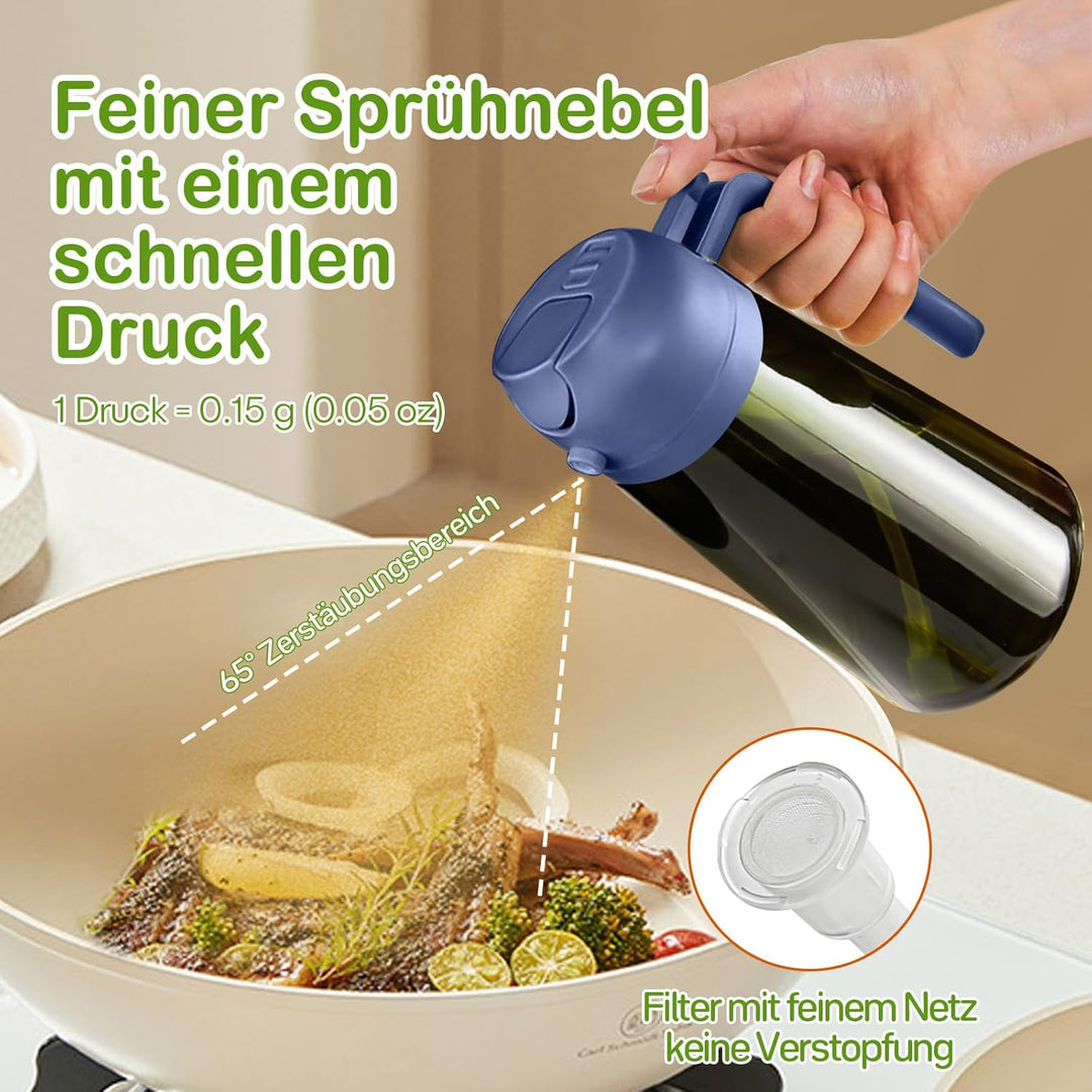 YARRAMATE 2 Stück 470ml Ölsprüher zum Kochen, 2-in-1 UV Schutz ölzerstäuber für die Küche, hochwerti