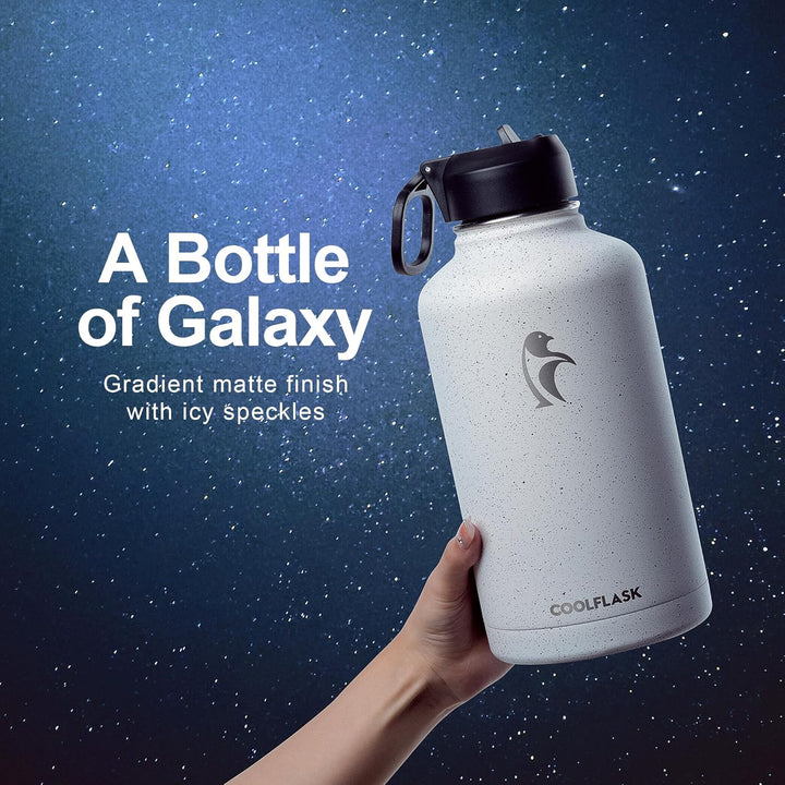 Coolflask Isolierte Wasserflasche 2L, Halbe Gallone Wasserkrug mit Strohhalm & 3 Deckeln, Grosse Iso