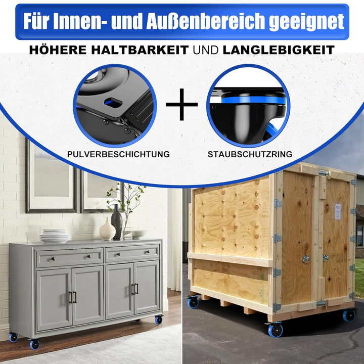 Asibaade Schwerlastrollen 75mm Lenkrollen bis zu 480KG Tragbarkeit 360° Drehung für Möbeltransport &amp;