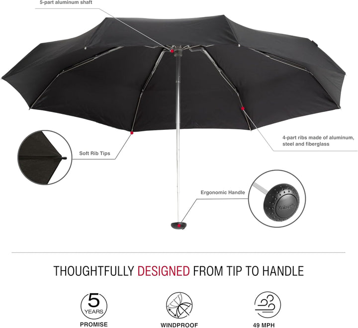 Knirps X1 Taschenschirm 18 cm 90cm Black Superthin, 90cm Black Superthin