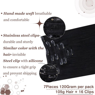 Hetto Clip in Echthaar Extensions Schwarz Echthaar Clip in Extensions Remy Clip in Extensions Haarve
