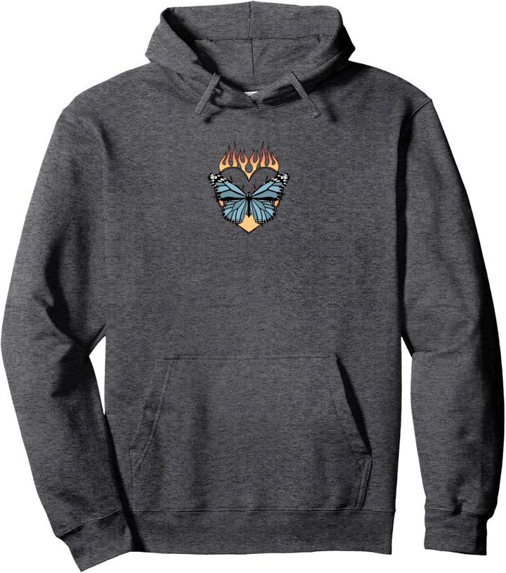 Flaming Heart Center Butterfly Pullover Hoodie