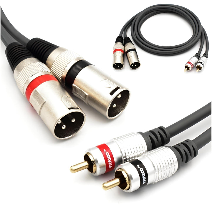 VITALCO 2x XLR Stecker auf 2x Cinch Stereo Kabel 1.5m Mikrofonkabel 3 Polig auf Chinch Adapter 2-XLR