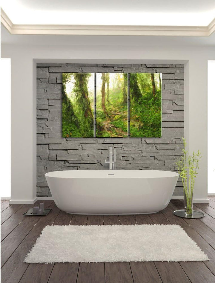 Pixxprint Tropischer La Selva Dschungel Pinsel Effekt 3-Teiler Leinwandbild 120x80 Bild auf Leinwand