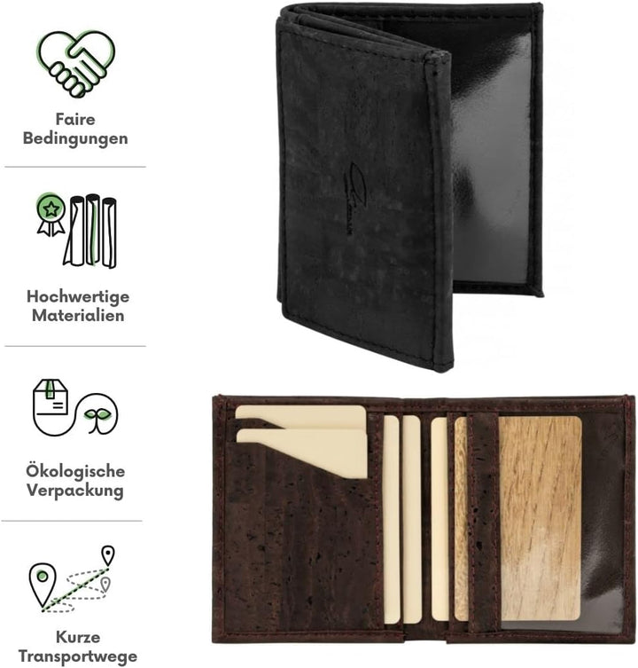 Simaru Geldbeutel aus Kork, vegan & kompakt, langlebige Geldbörse mit RFID-Schutz, Karten, Schein-&