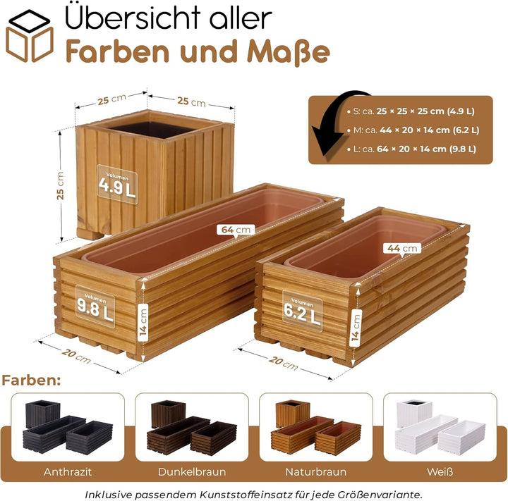 BooGardi Blumenkasten mit Einsatz · Anthrazit 64cm x 20cm x 14cm · 4 Farben 3 Grössen · Pflanzgefäss