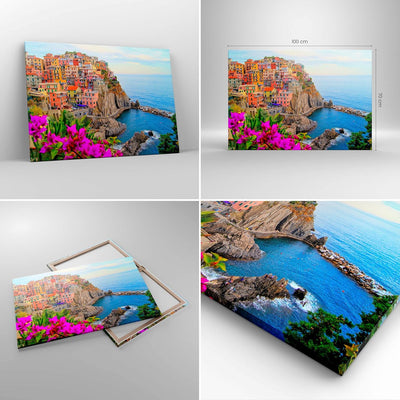 Bilder auf Leinwand 100x70cm Leinwandbild Italien küste felsen landschaft Gross Wanddeko Bild Schlaf