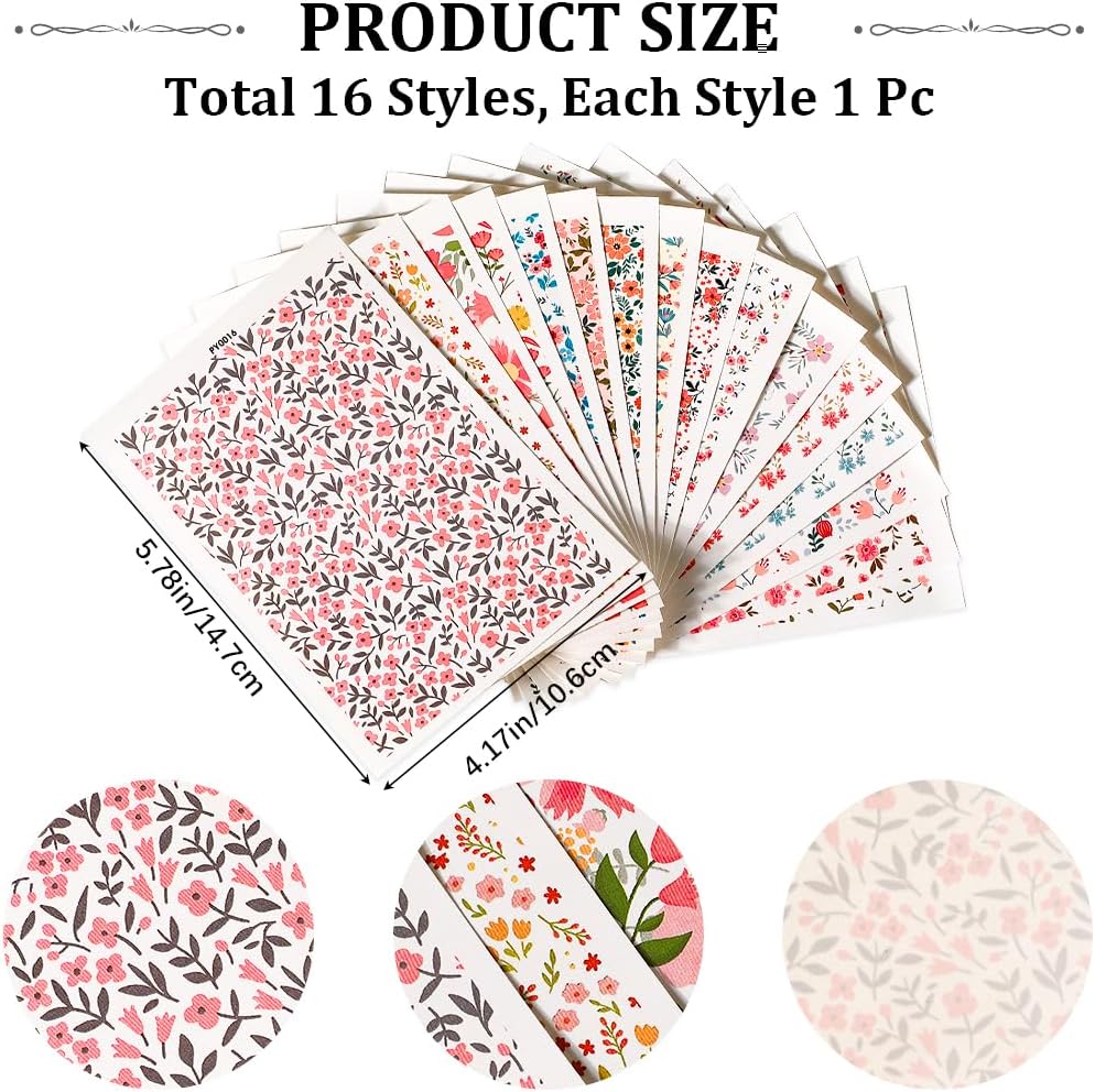 craspire 16 Stil Blumen-Ton-Transferpapier Für Polymer-Ton, Blumen-Transferblätter, Boho-Retro-Wasse