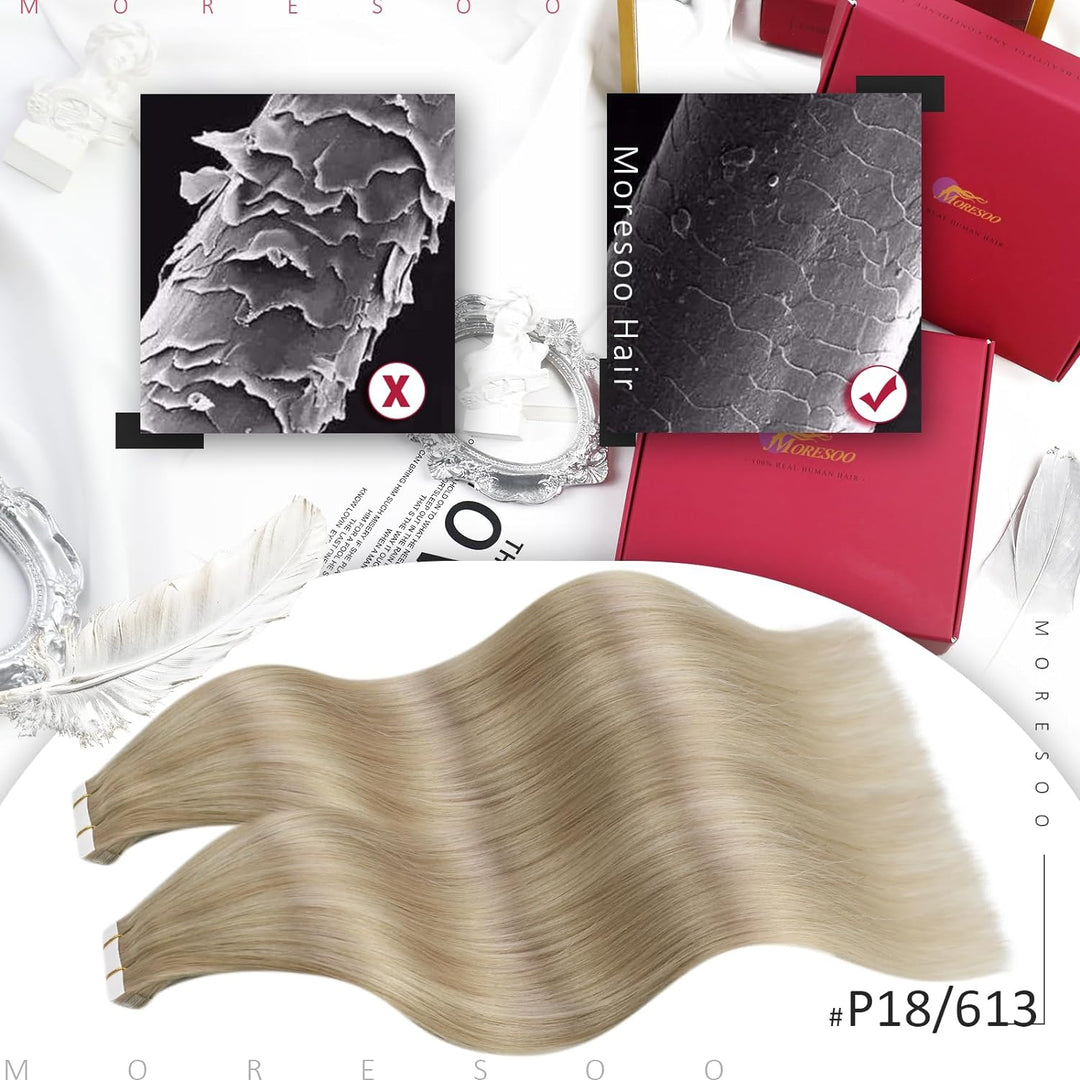 Moresoo Tape in Extensions Echthaar Blond Extensions Echthaar Tape Invisible Tape Extensions Aschblo