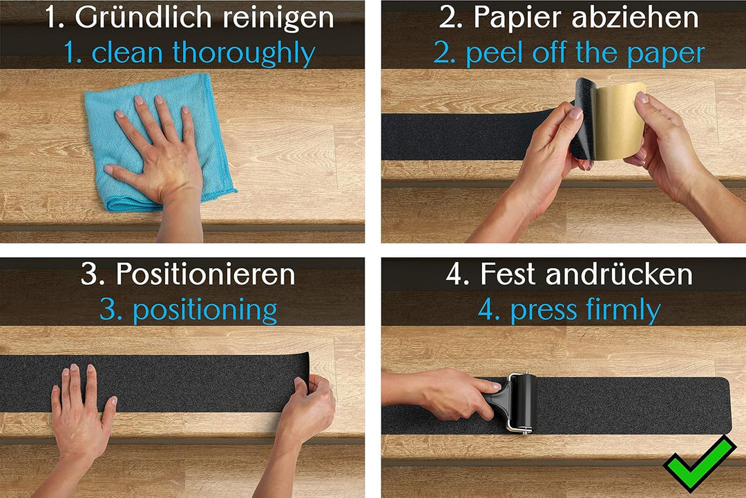 Anti-Rutsch Sticker für Treppen aussen und innen XXL | 10x Streifen (90x15 cm gross) schwarz | Stark