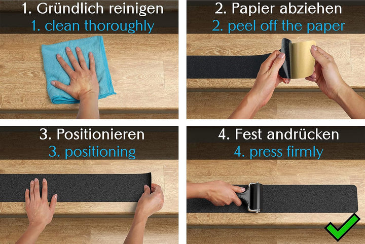 Anti-Rutsch Sticker für Treppen aussen und innen XXL | 10x Streifen (90x15 cm gross) schwarz | Stark