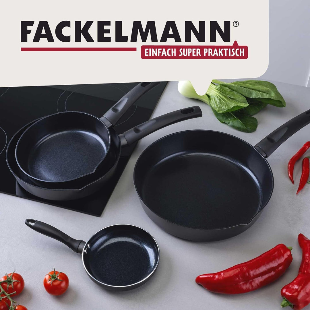 FACKELMANN Pfannenset Highrise 3-tlg Ø 20/24/28 cm – Antihaft-Bratpfannen aus recyceltem Aluminium,