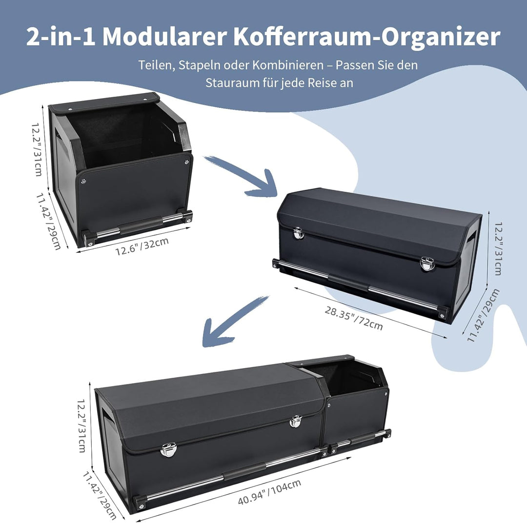 Auto Kofferraum Organizer mit Deckel – 2-in-1 Modulares XXL-Kofferraumtasche, Multifunktionaler Aufb