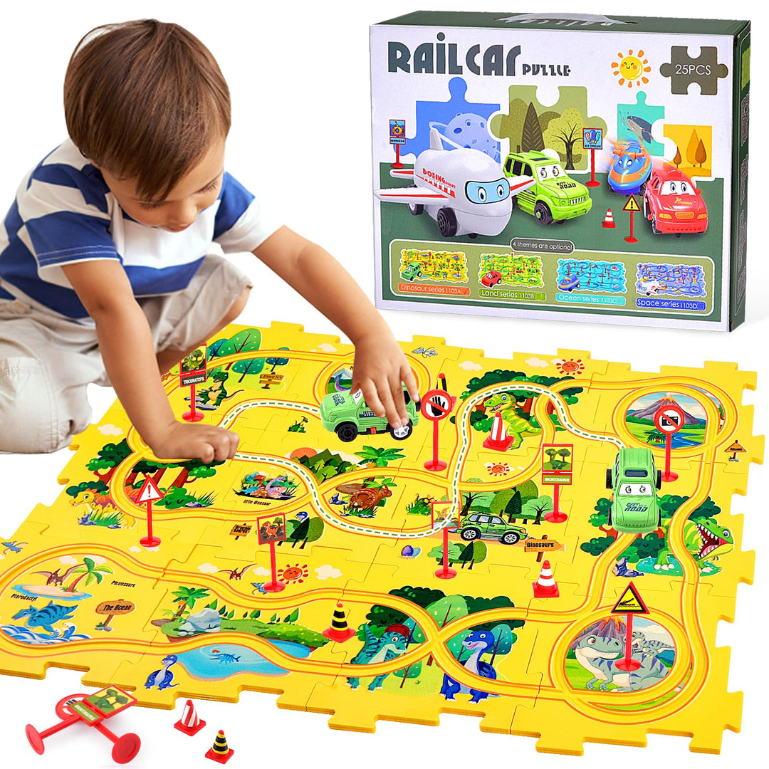 12Pcs Auto Spielzeug Autorennbahn Spielzeugauto, DIY-Puzzlebahn für Kinderspielzeug ab 2 3 4 5 6 Jah