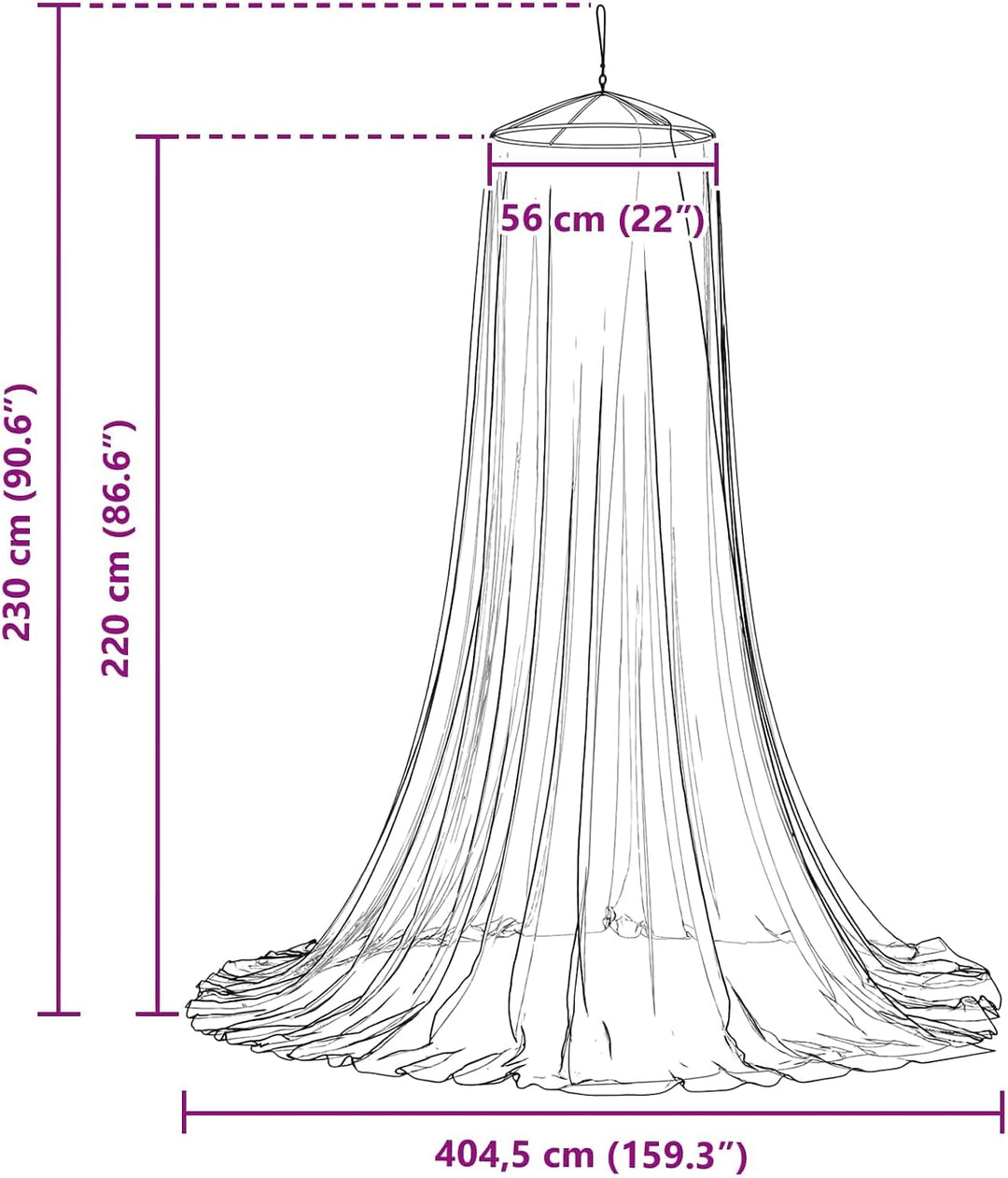 Moskito-Netz für das Bett, Mückennetz aus Polyester, 156 Mesh, ⌀56 x 220 cm, fliegengitter mit Haken