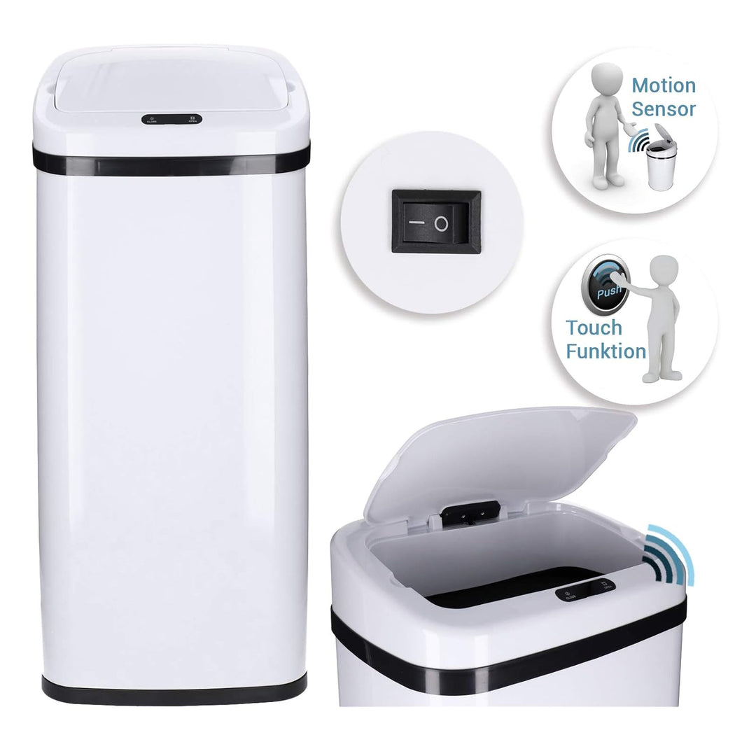 TP Sensor Müll-Eimer, Abfall-Behälter aus Edelstahl, automatischer Deckel, eckig, ca. 50 Liter, geru