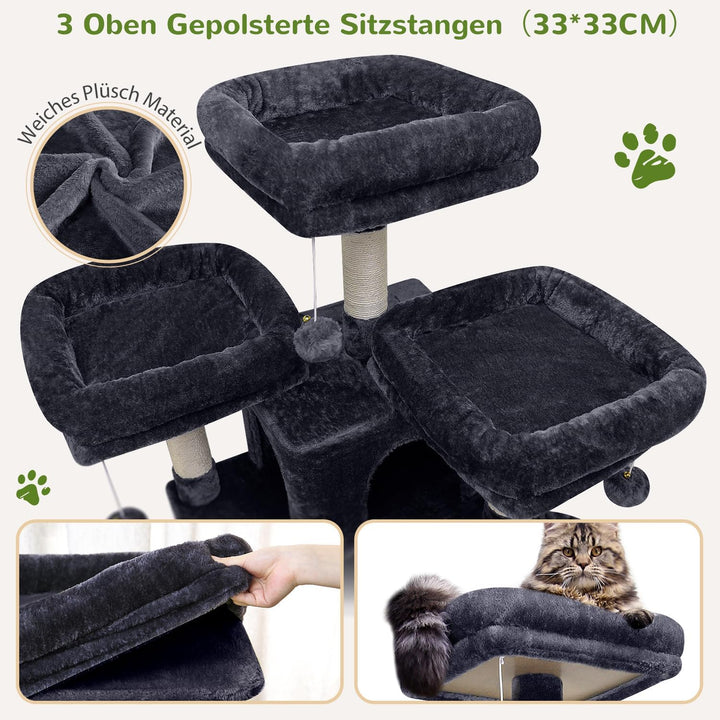 Globlazer Kratzbaum Stabil 174 cm mit 3 Gepolsterte Sitzstangen, 2 Katzenhaus, 2 Korb, Abnehmbares H