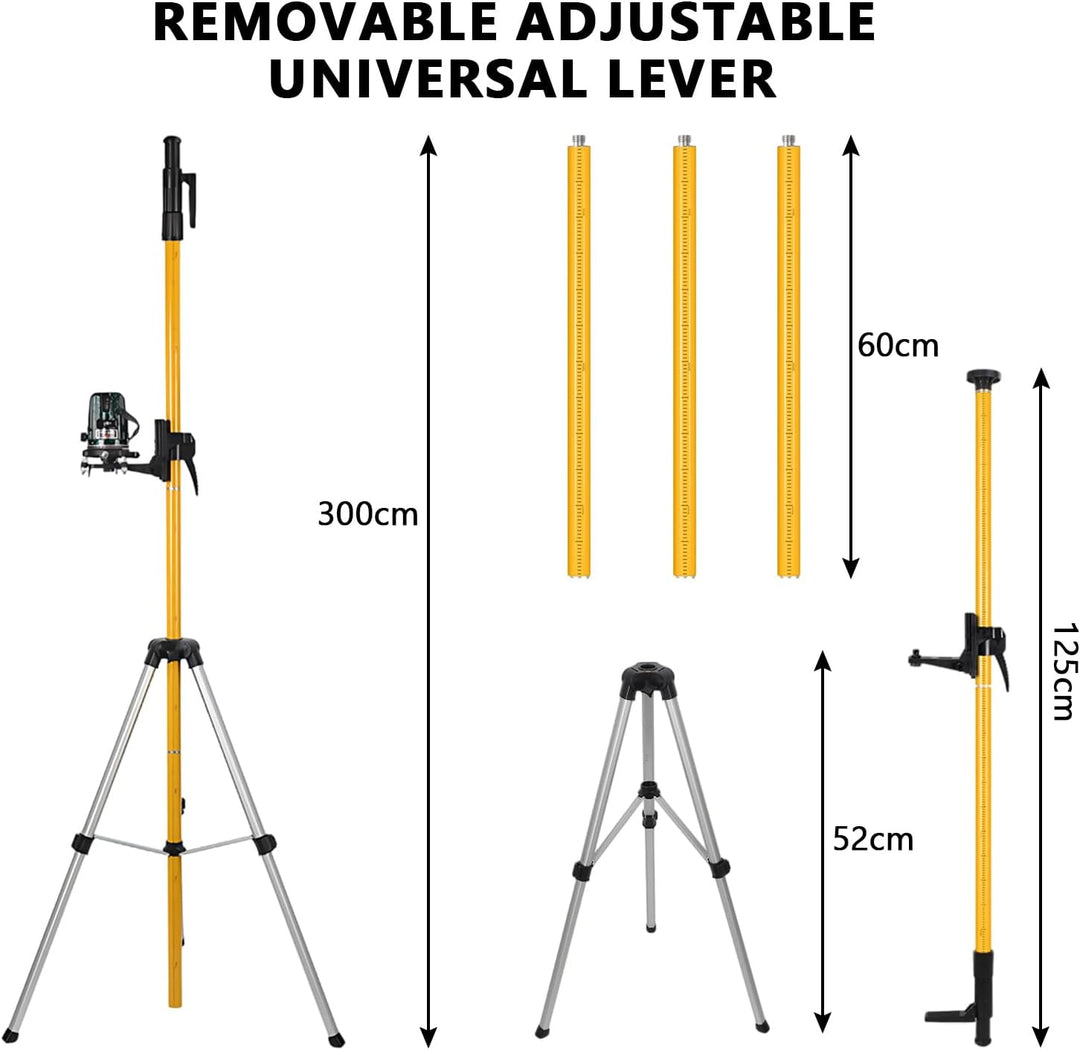 Laser Teleskopstange 3m/10ft, Laser-Stativ mit Höhenverstellung, Lasermontagestange-360°Drehung, Bau