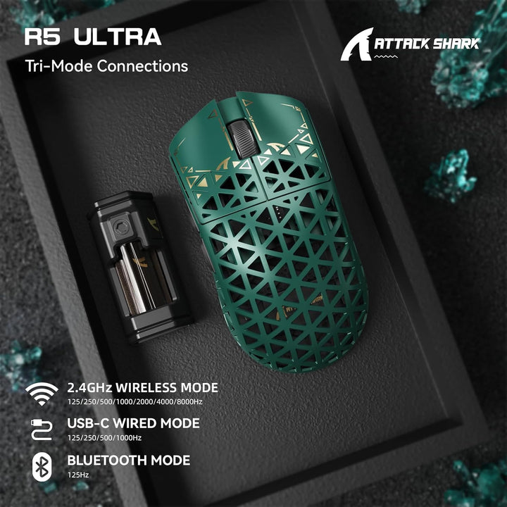 ATTACK SHARK R5 Ultra Carbonfaser HyperSpeed Kabellose Gaming-Maus, 39g ultraleichte Maus, 2,4G/BT/U