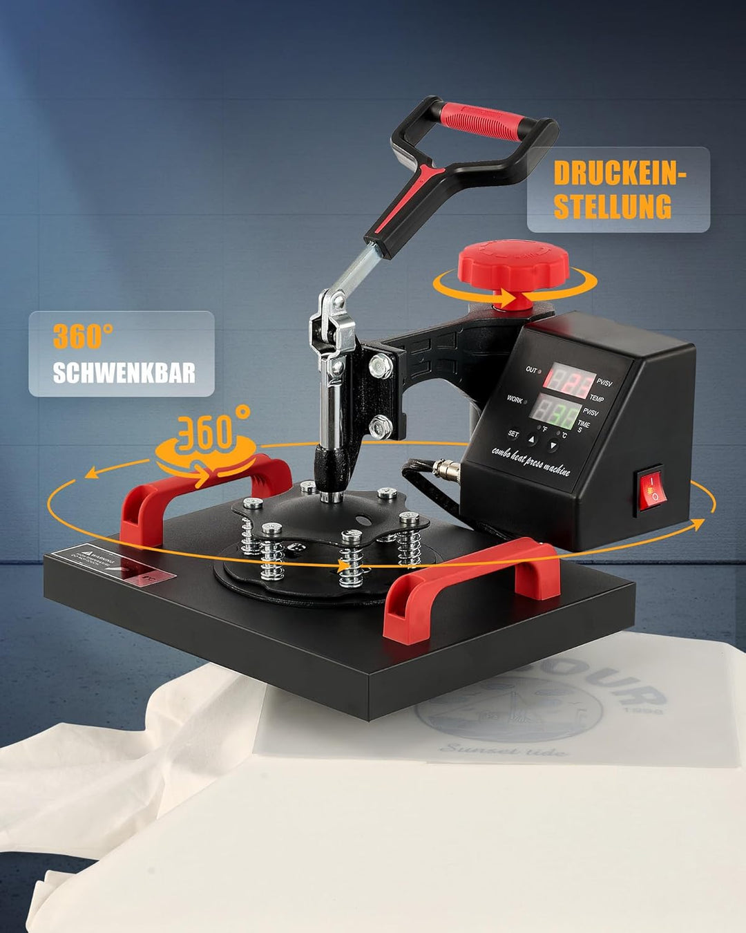 CREWORKS Hitzepresse Transferpresse Heat Press Heisspresse 360 Grad Schwenkbar DIY Mulitifunktional