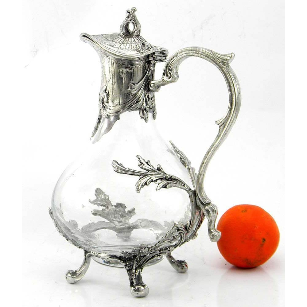 Geblasene Glaskanne Hartzinn Jugendstil 100% Made in Italy Cavagnini Kunsthandwerk