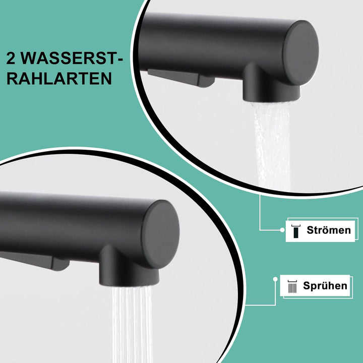 BONADE Niederdruck Armatur Küche Schwarz, Wasserhahn Küche Ausziehbar 3 Anschlüsse, Edelstahl Küchen