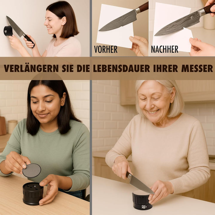Profi Messerschärfer – Rollschleifer mit 2 wendbaren Scheiben (300/400/600/1000) – Diamant Schleifst