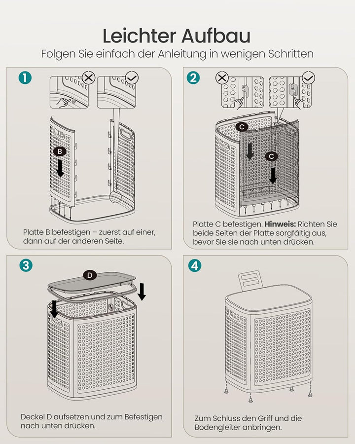 SONGMICS Wäschekorb mit Deckel, Wäschesammler Plastik, 75 L, Wäschetonne schmal, Wäschebox platzspar
